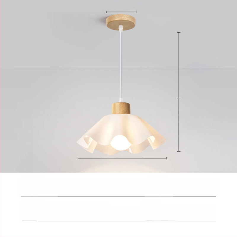 Krém színű, faanyagból készült csillár, modern minimalista stílus, petal alakú forma, egyfejű