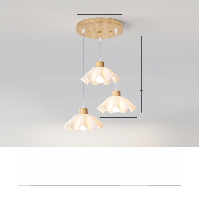 Krém színű, faanyagból készült csillár, modern minimalista stílus, petal alakú forma, egyfejű