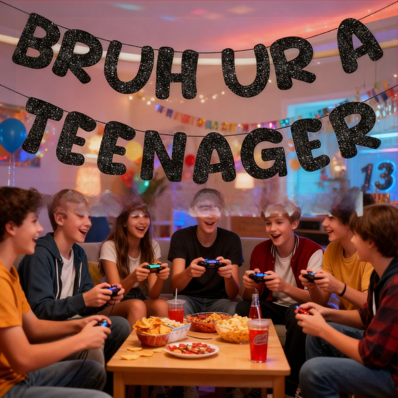 Bruh, Si tínedžer - Čierny trblietavý banner na 13. narodeniny
