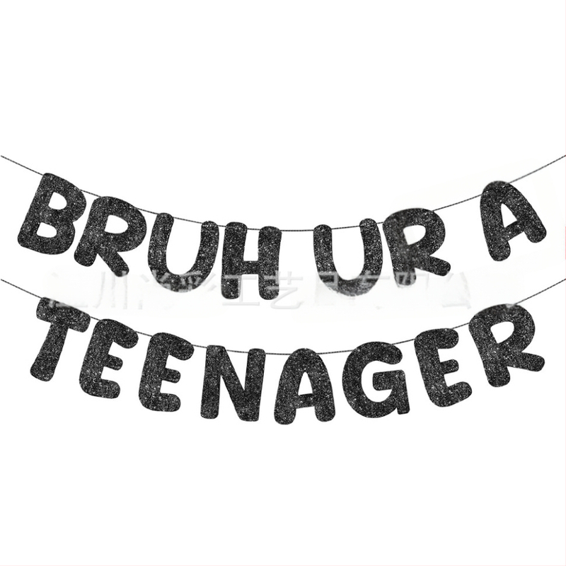 Bruh, Si tínedžer - Čierny trblietavý banner na 13. narodeniny