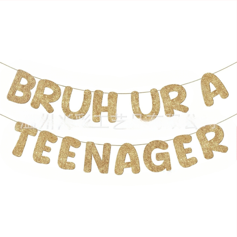 Bruh, Si tínedžer - Čierny trblietavý banner na 13. narodeniny