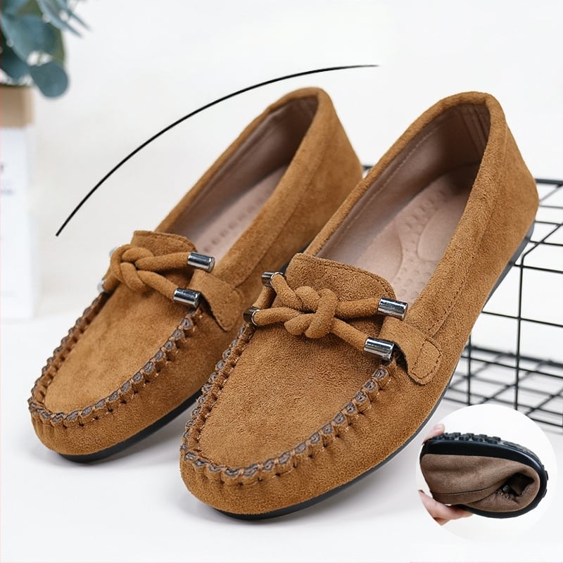 Pantofi damă slip-on din piele întoarsă neagră, talpă moale, anti-derapare, casual pentru ziua de zi