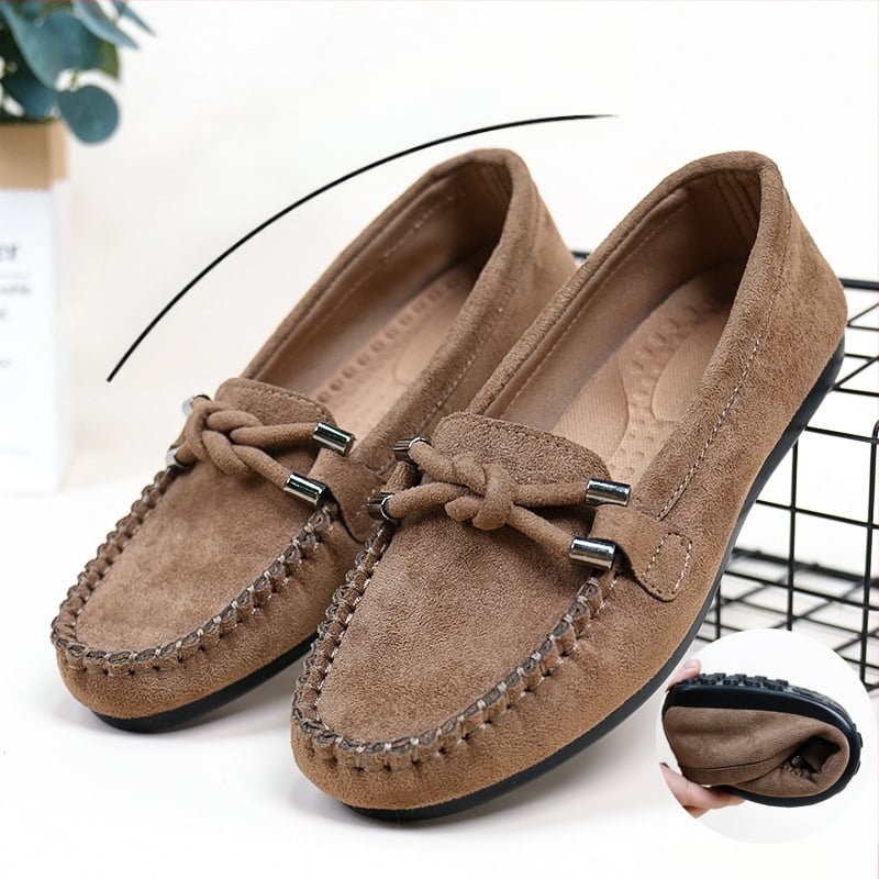 Pantofi damă slip-on din piele întoarsă neagră, talpă moale, anti-derapare, casual pentru ziua de zi