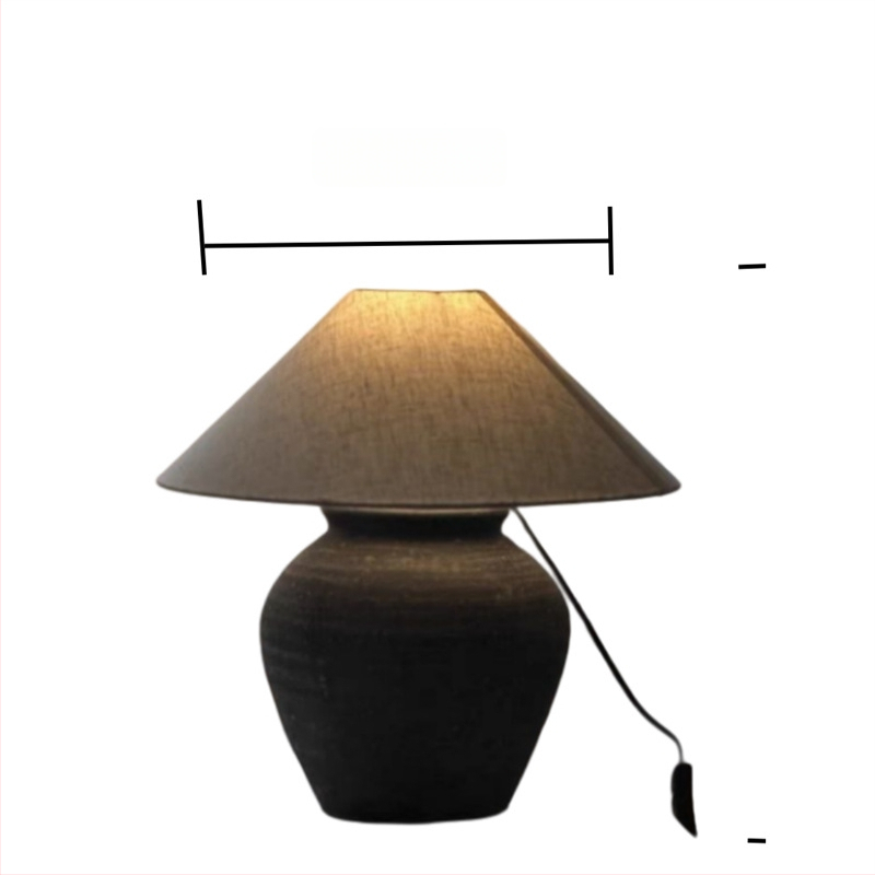 Wabi-sabi keramická stolná lampa s drevenou základňou, retro nočná lampa do obývačky, pracovne alebo spálne