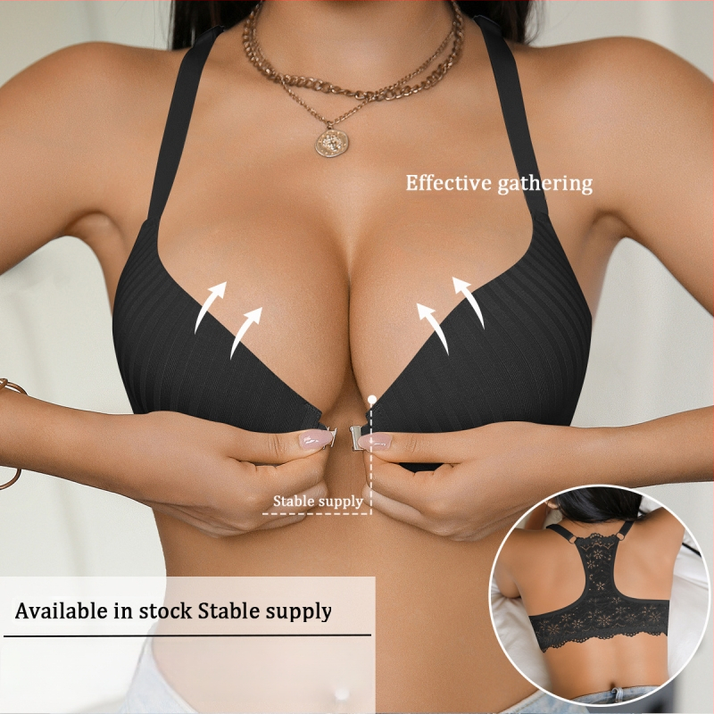 Sutien push-up cu închidere frontală, cupă 3/4, nylon respirabil, căptușeală din bumbac, bretele reglabile, design plăcut al spatelui
