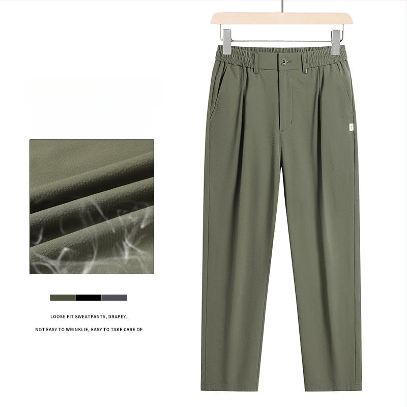 Pantaloni casual pentru bărbați în stil Hong Kong, croi drept, lungime cropped, uscare rapidă, respirabili, pantaloni de costum, mărime mare