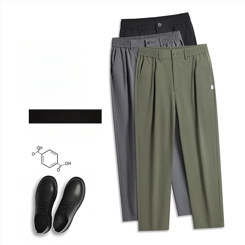 Pantaloni casual pentru bărbați în stil Hong Kong, croi drept, lungime cropped, uscare rapidă, respirabili, pantaloni de costum, mărime mare