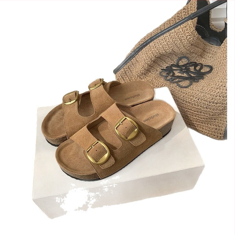 Ženske sandale s debelim potplatom od nubuka, Birkenstock stil, s jednim remenom