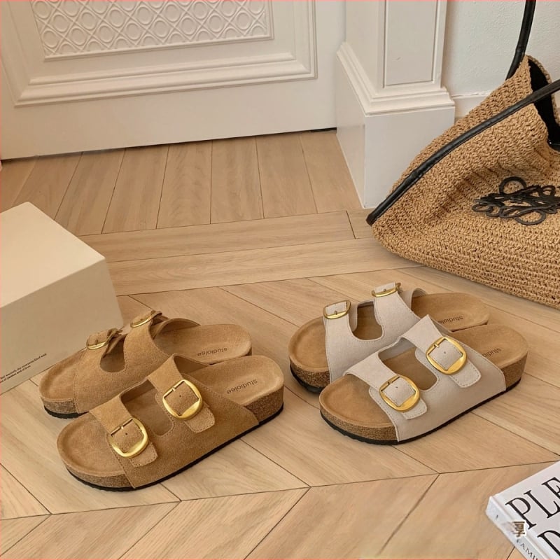 Ženske sandale s debelim potplatom od nubuka, Birkenstock stil, s jednim remenom