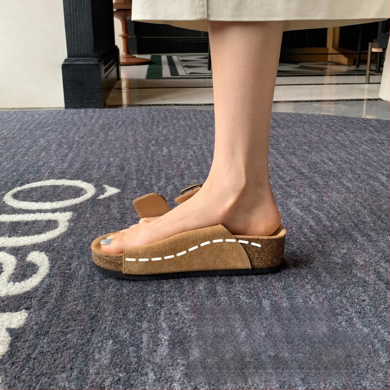 Ženske sandale s debelim potplatom od nubuka, Birkenstock stil, s jednim remenom