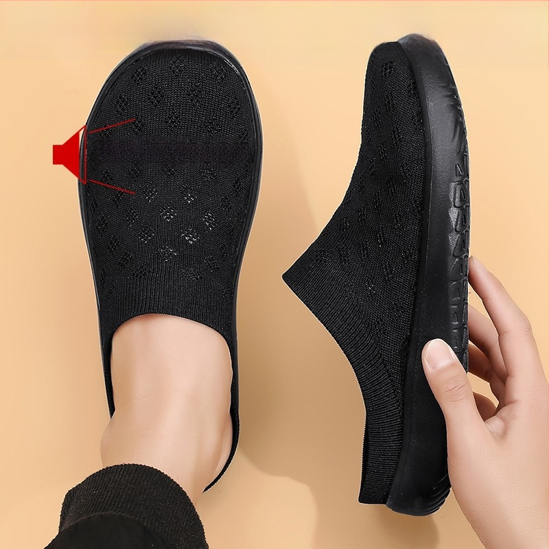 Flyknit rugalmas széles orrú slip-on cipő férfiak és nők számára, nyári légáteresztő hálós felsőrésszel, kényelmes mindennapi viselet, széles méret