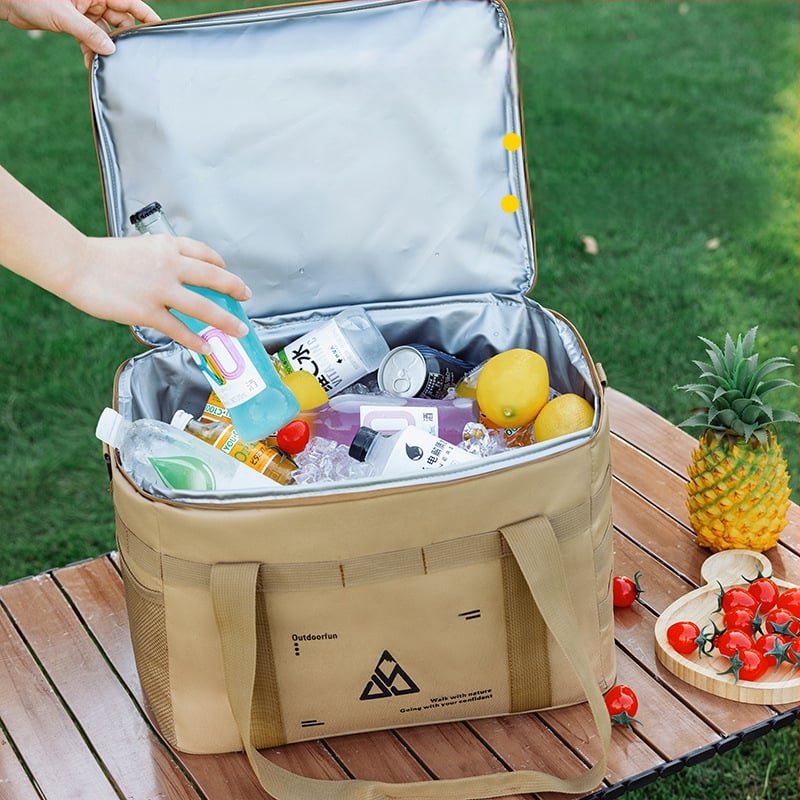 Nagy kapacitású hőszigetelt táska kempingezéshez, crossbody vállpánttal, vízálló ebédtáska