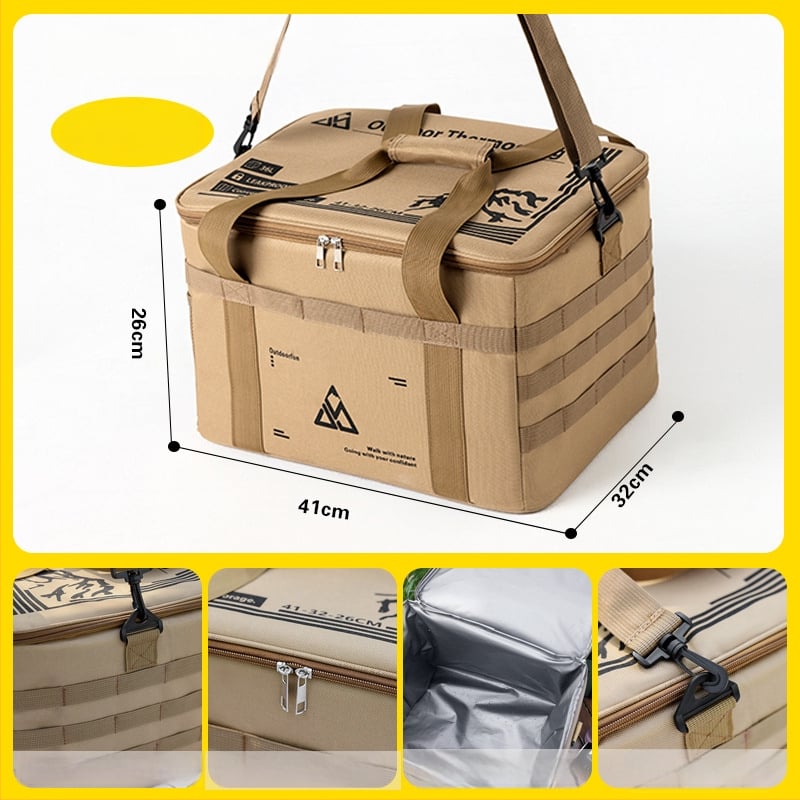 Nagy kapacitású hőszigetelt táska kempingezéshez, crossbody vállpánttal, vízálló ebédtáska