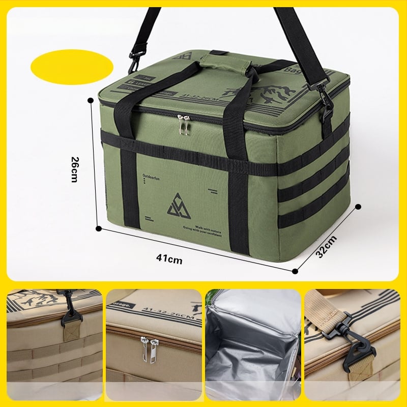 Nagy kapacitású hőszigetelt táska kempingezéshez, crossbody vállpánttal, vízálló ebédtáska