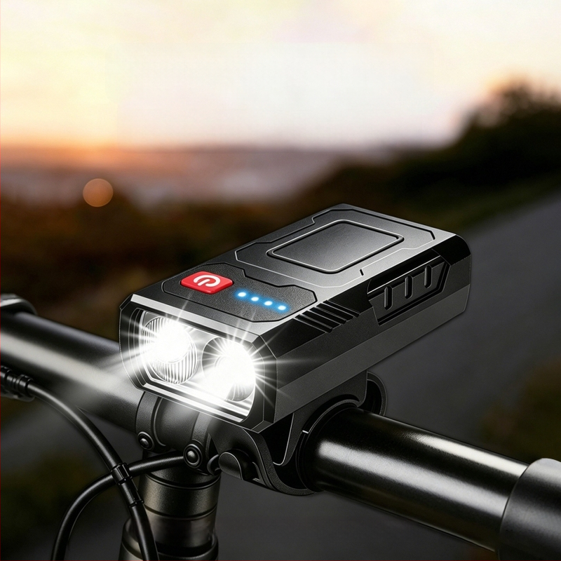 USB-C újratölthető első kerékpár lámpa – éjszakai bringázáshoz, kültéri kerékpározáshoz, MTB-hez, akkumulátor-üzemidő jelzővel