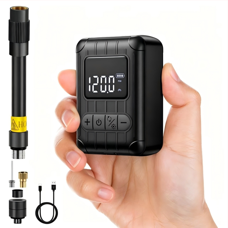 Hordozható mini brushless elektromos kerékpárpumpa intelligens nyomás-szabályozással országúti és terepkerékpározáshoz