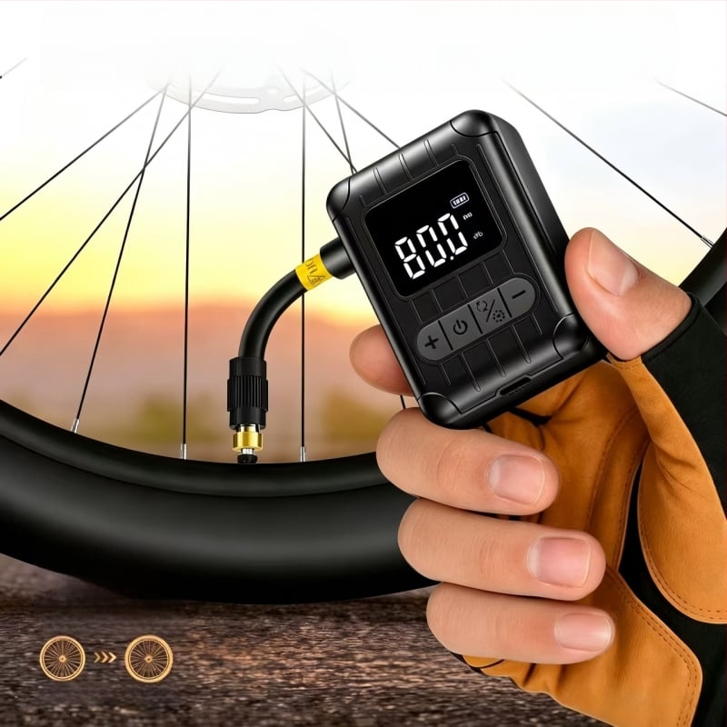 Hordozható mini brushless elektromos kerékpárpumpa intelligens nyomás-szabályozással országúti és terepkerékpározáshoz