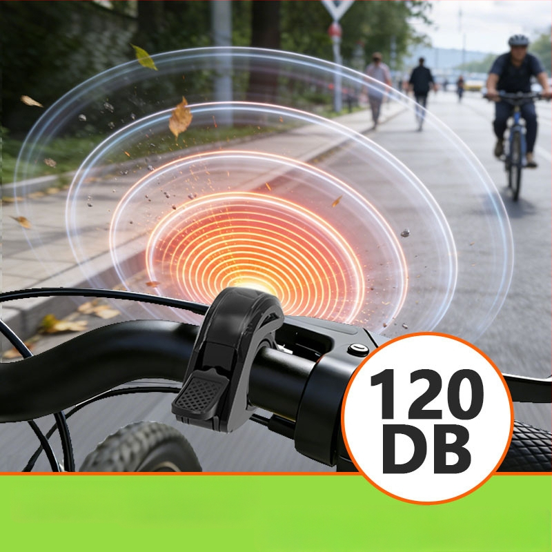 Rejtett kerékpárcsengő, 110 dB, illeszkedik a 22,2–31,8 mm kormányokhoz, alumínium ötvözet.