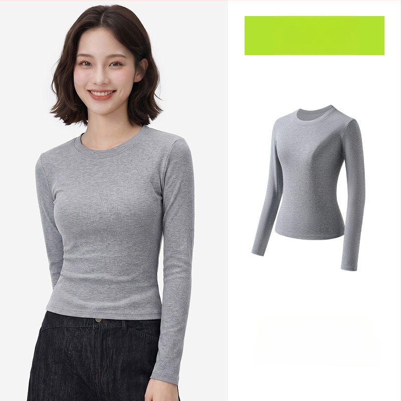 Γυναικεία μακρυμάνικη T‑shirt με ιαπωνικό casual στυλ, μονόχρωμη, στρογγυλός λαιμός, εφαρμοστή γραμμή, slim fit, φθινοπωρινό κλασικό
