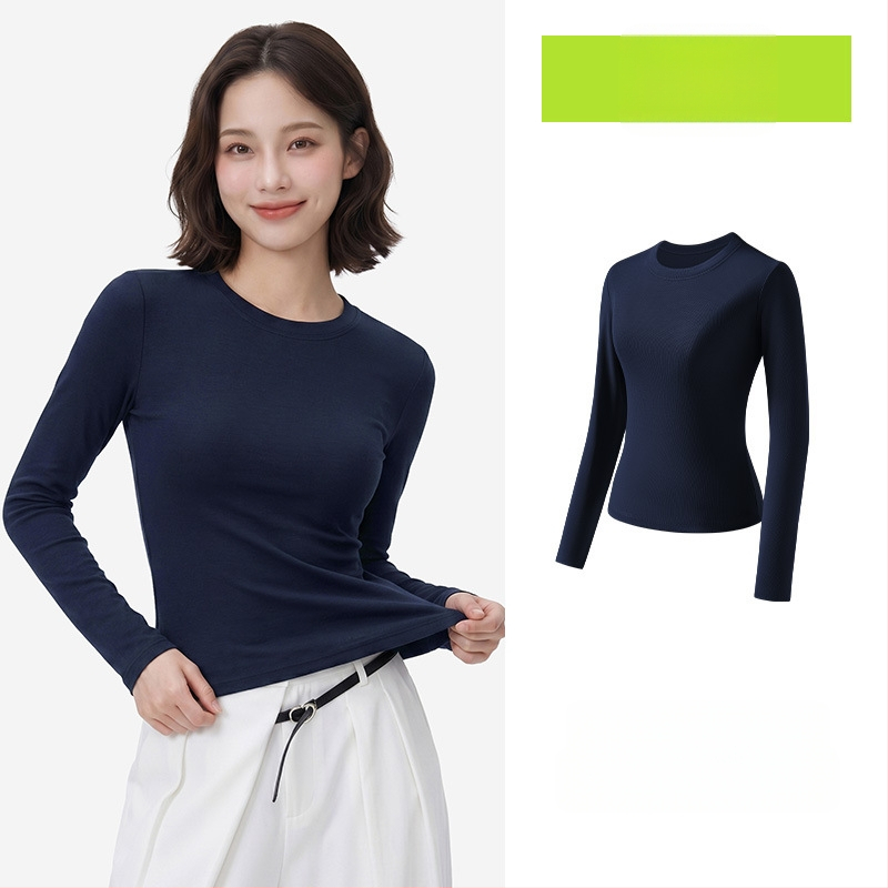 Γυναικεία μακρυμάνικη T‑shirt με ιαπωνικό casual στυλ, μονόχρωμη, στρογγυλός λαιμός, εφαρμοστή γραμμή, slim fit, φθινοπωρινό κλασικό