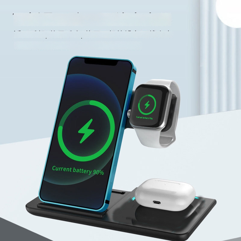 Három az egyben vezeték nélküli töltő hajtogatható tartóval, 15W gyorstöltés, Apple Watch, Huawei Watch, iPhone és Android telefonokhoz