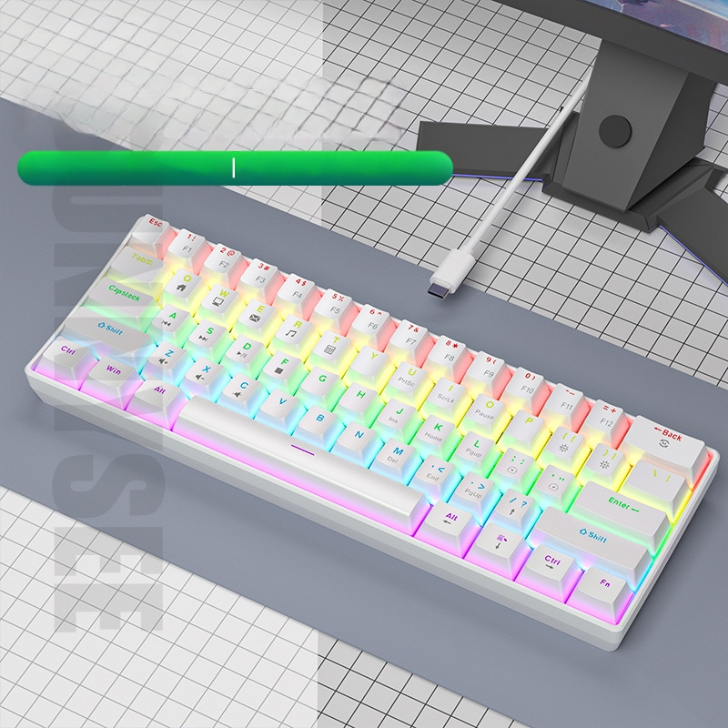 K61 61‑gombos mechanikus billentyűzet kék, piros, barna és fekete kapcsolókkal, leválasztható Type-C kábel, RGB világítás, játékhoz