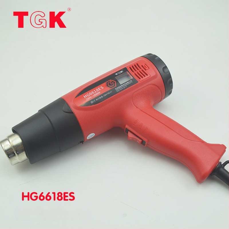 TGK-HG6618ES ipari forró levegős pisztoly digitális hőmérséklet kijelzővel és hőmérséklet-szabályozással, hőzsugorításra, hegesztésre és festékfilmes alkalmazásra