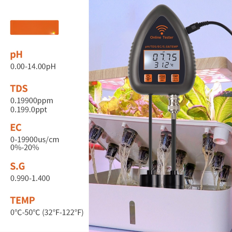 5-az-1-ben WiFi és Bluetooth vízminőség-monitor pH, TDS, EC, SG és hőmérséklet