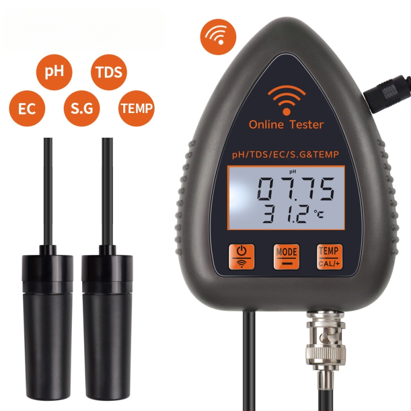 5-az-1-ben WiFi és Bluetooth vízminőség-monitor pH, TDS, EC, SG és hőmérséklet