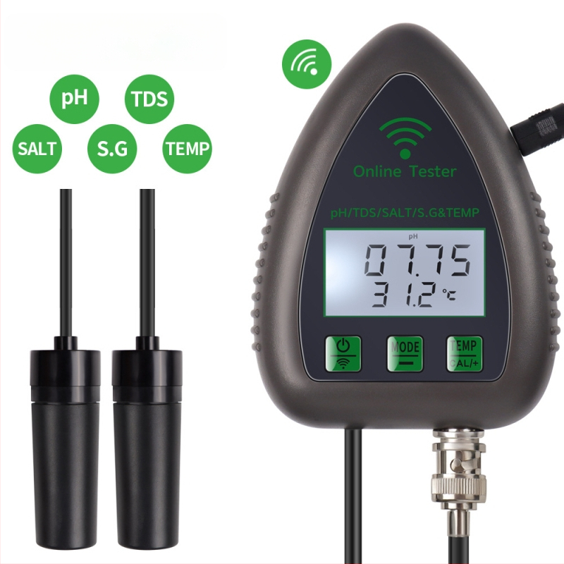 5-az-1-ben WiFi és Bluetooth vízminőség-monitor pH, TDS, EC, SG és hőmérséklet