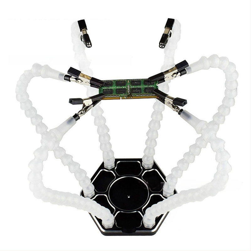 Hatkarú forrasztóállomás univerzálisan állítható munkapulttal, alumíniumötvözetből készült drónépítéshez és UAV‑áramköröket ellátó PCB‑k forrasztásához