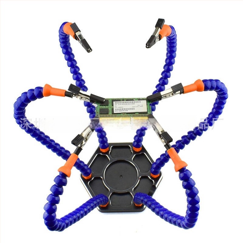 Hatkarú forrasztóállomás univerzálisan állítható munkapulttal, alumíniumötvözetből készült drónépítéshez és UAV‑áramköröket ellátó PCB‑k forrasztásához