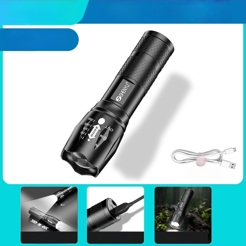 T6 Zoom elemlámpa – kompakt, rendkívül fényes LED, hosszú hatótávolsággal, újratölthető, kültéri és otthoni használatra.
