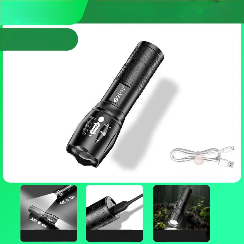 T6 Zoom elemlámpa – kompakt, rendkívül fényes LED, hosszú hatótávolsággal, újratölthető, kültéri és otthoni használatra.