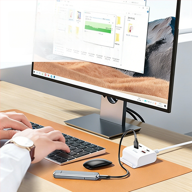 USB 3.1 4-poros töltő hub telefon-tartóval