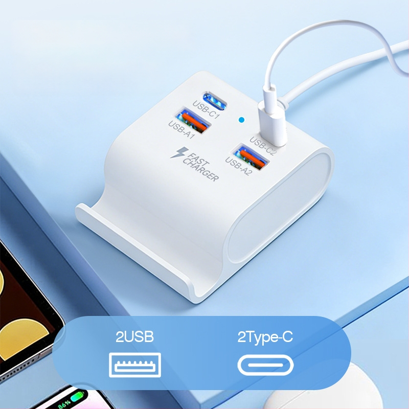 USB 3.1 4-poros töltő hub telefon-tartóval