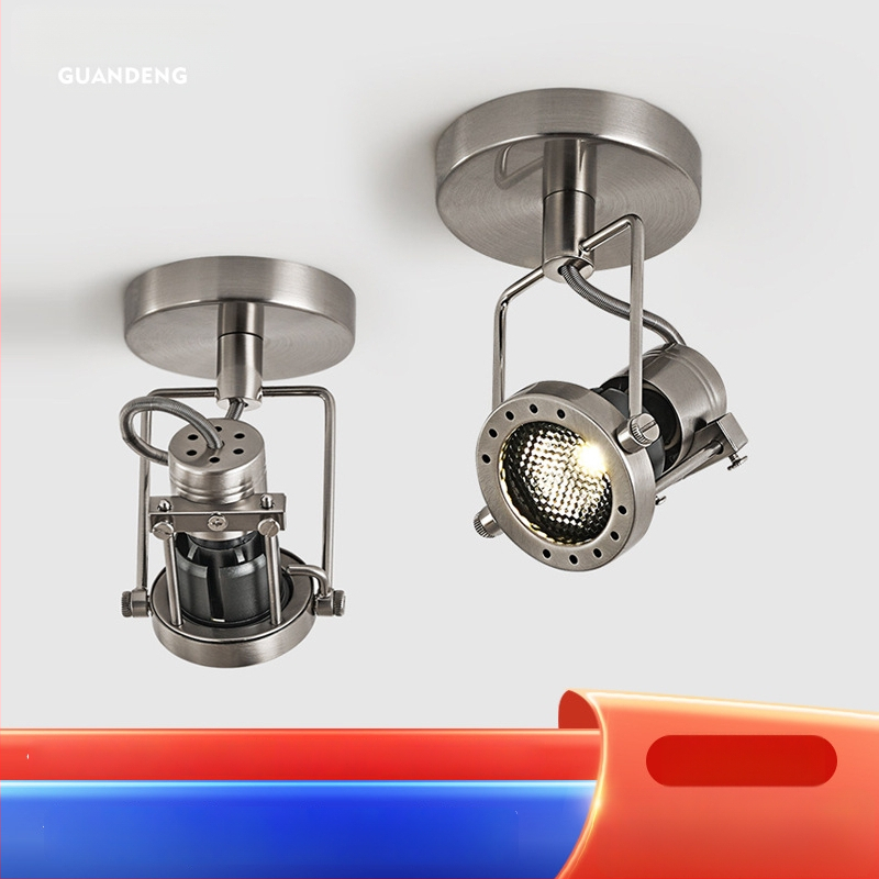 Ipari stílusú felületre szerelt LED spotok, Bauhaus retro fém állítható világítás kávézók és ruházati üzletek számára.