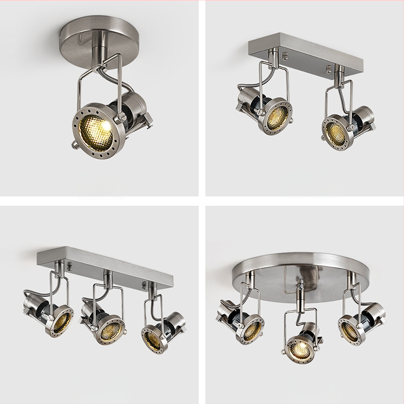 Ipari stílusú felületre szerelt LED spotok, Bauhaus retro fém állítható világítás kávézók és ruházati üzletek számára.