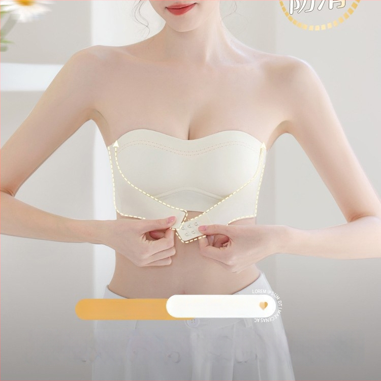 Váll nélküli bandeau melltartó nőknek, csúszásmentes, push-up, láthatatlan, varrat nélküli, hátat formázó, expozíció elleni védelem, szexi