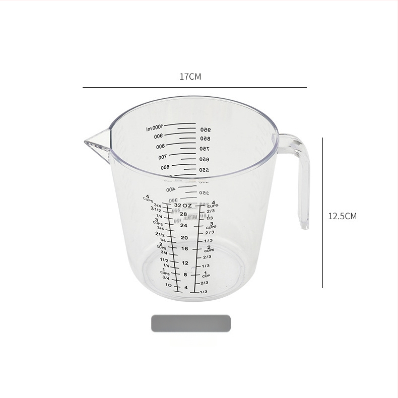 Átlátszó műanyag mérőedény skálával, konyhai használatra, 300/600/1000 ml, vastag PS anyagból