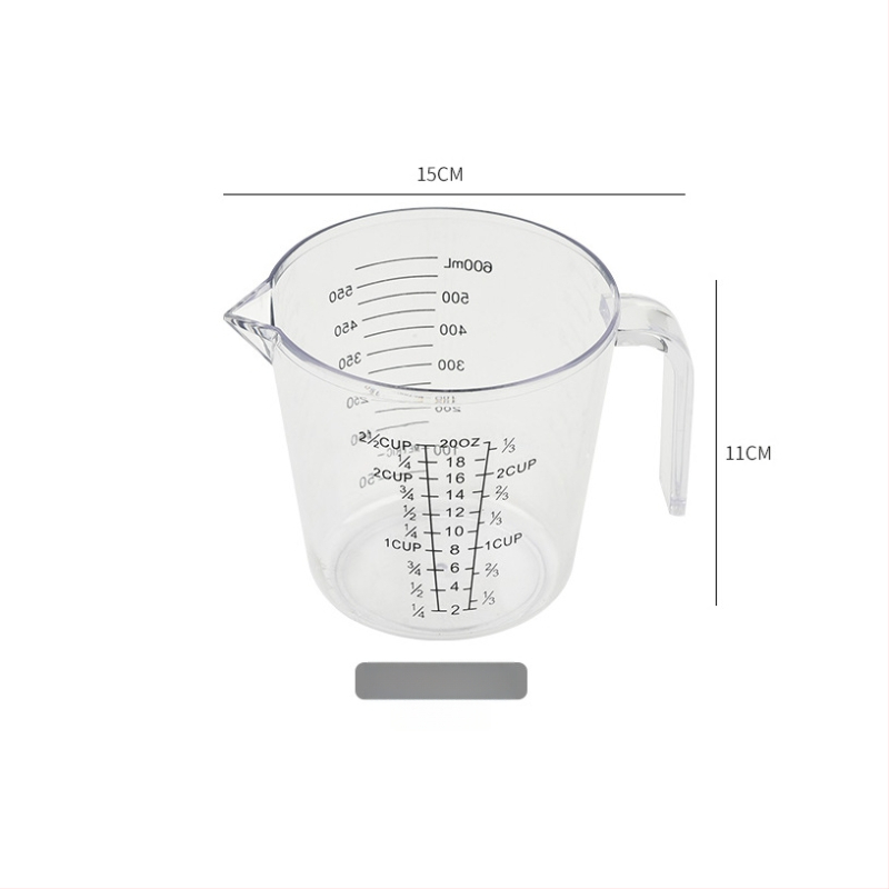 Átlátszó műanyag mérőedény skálával, konyhai használatra, 300/600/1000 ml, vastag PS anyagból