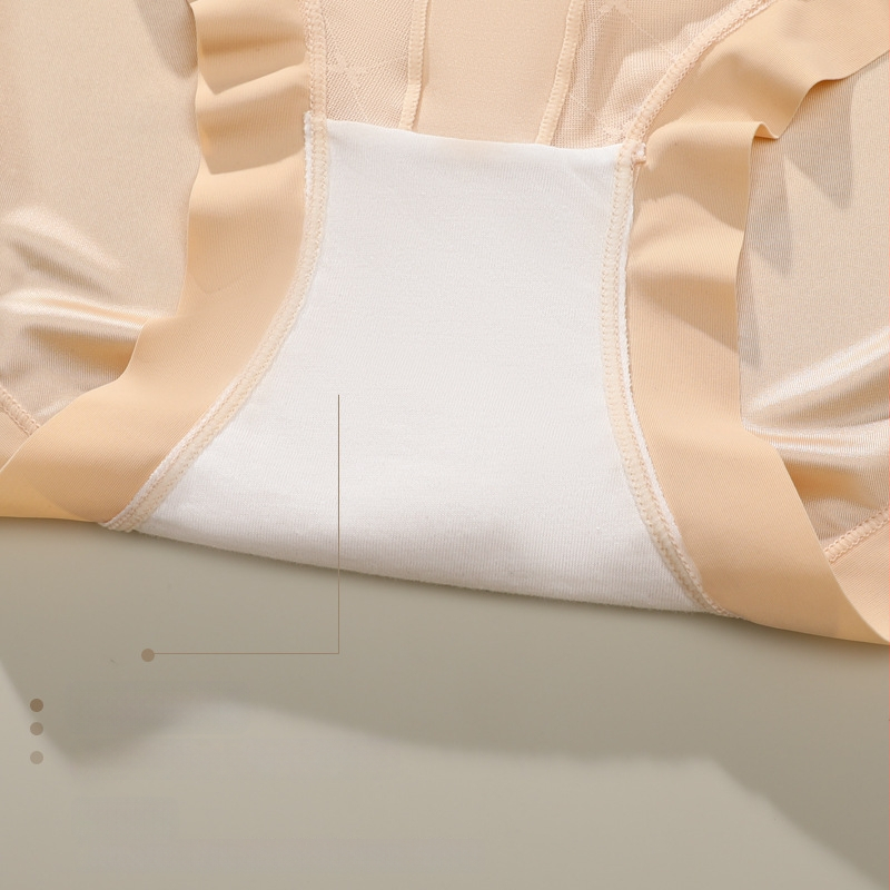 Plusz méretű hálószálas csipkés női alsónemű, magas derék, szatén Ice Silk felület, lélegző pamut bélés a szemérem résznél