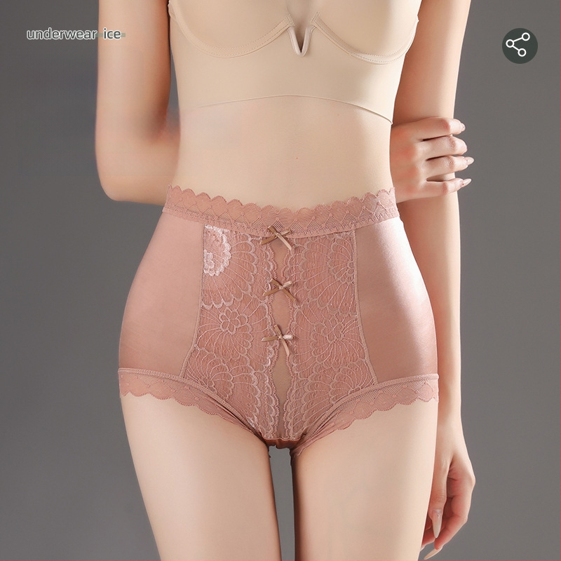 Női magas derekú haskontroll fehérnemű Ice Silk anyagból, Peach-formájú fenékkel, lélegző, gyorsan száradó, pamut bélés