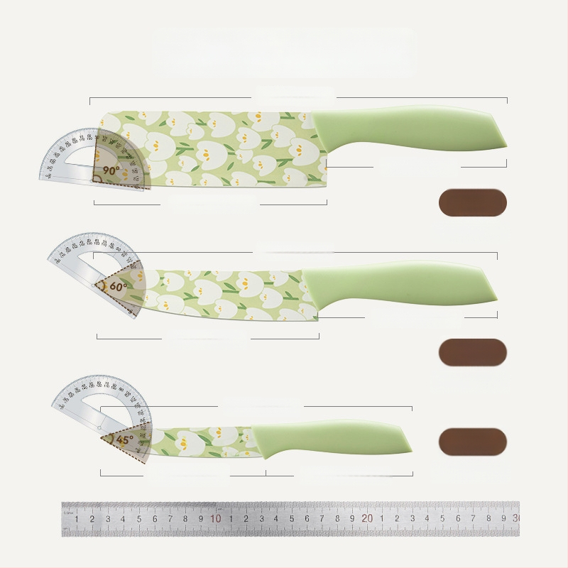 Set de cuțite bucătării Grass Bean cu imprimeu lalea — cuțit bucătărie, cuțit universal, cuțit pentru fructe și cuțit pentru feliat