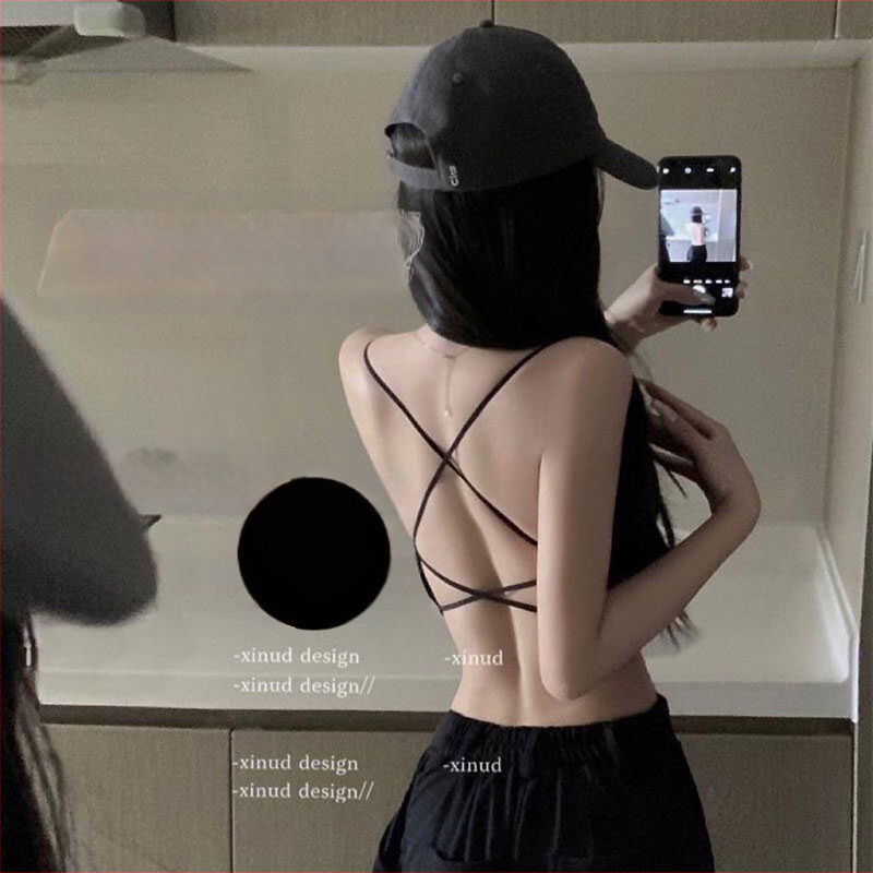 Pamut hát nélküli melltartó keresztpántokkal, beépített bélés és push-up effektus