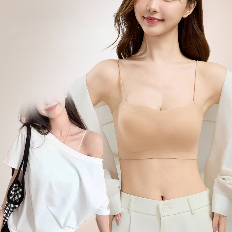 Sutien fără cusături pentru decolteu off-shoulder, bustieră-camisolă cu bretele subțiri pentru rochii