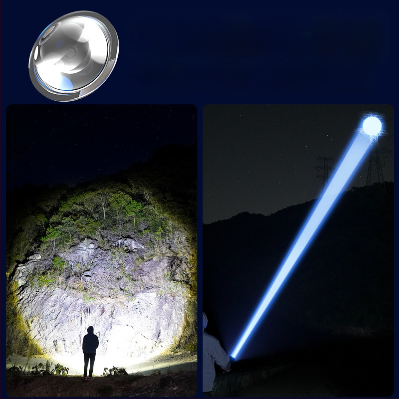 Fener LED Yinnuo pentru exterior - reîncărcabil, ultra-luminos, rază lungă peste 500 m, impermeabil, portabil, lanternă tactică de căutare