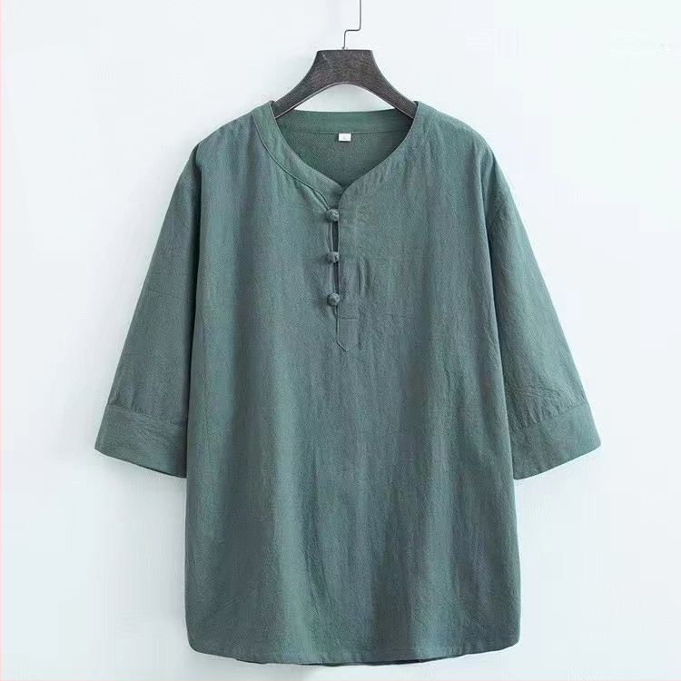 Tricou bărbătesc din bumbac, stil chinezesc, mâneci scurte, croială lejeră, cu nasturi