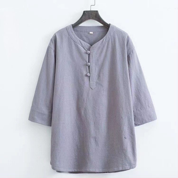 Tricou bărbătesc din bumbac, stil chinezesc, mâneci scurte, croială lejeră, cu nasturi