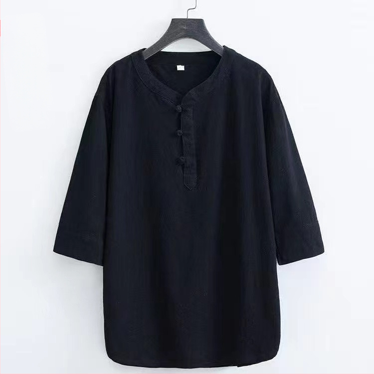 Tricou bărbătesc din bumbac, stil chinezesc, mâneci scurte, croială lejeră, cu nasturi